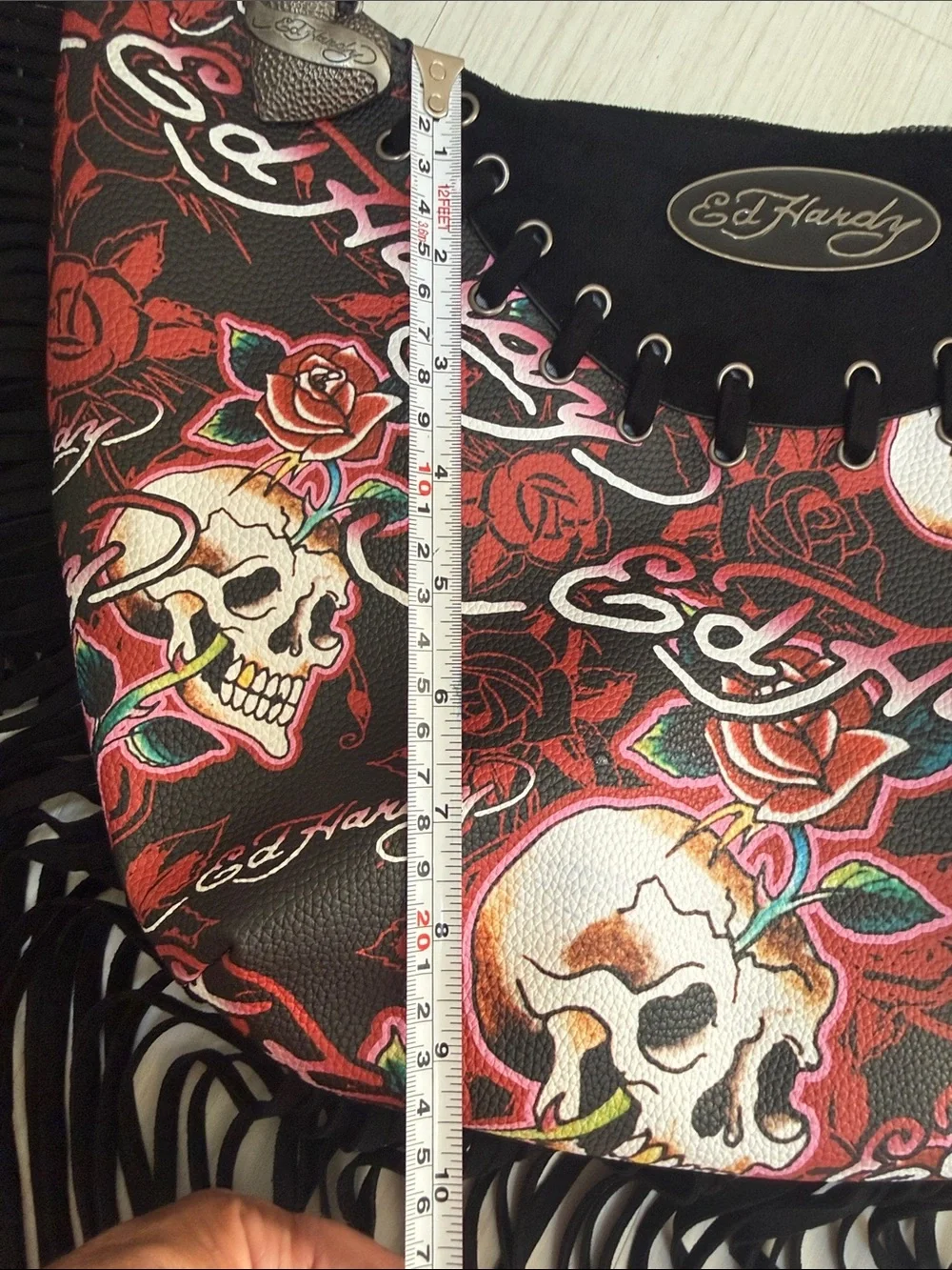 NWT Ed Hardy Skull & Rose Fringe Hobo